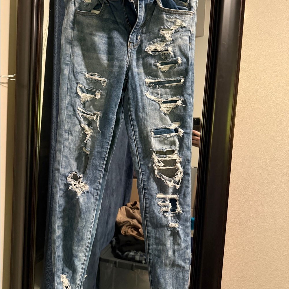 American Eagle Outfitters Ripped Blue Skinny Jeans